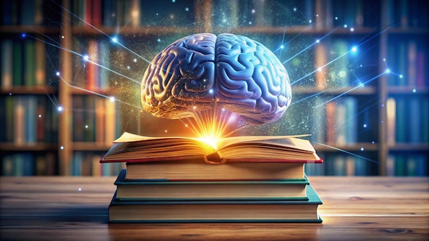 Photo a book with a blue brain on top of it and a book about brain