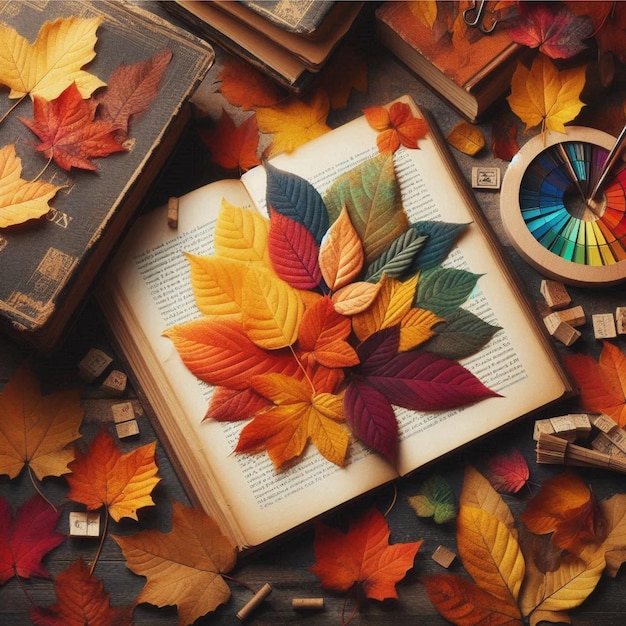 A book with a book that says autumn leaves on it