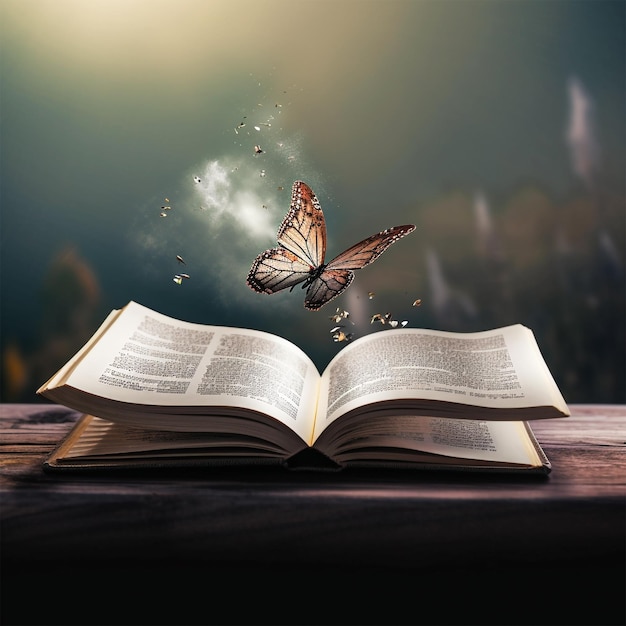 A book with a butterfly flying out of it