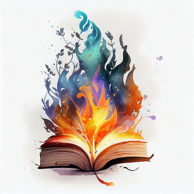 A book with a fire on it that has a flame on it.