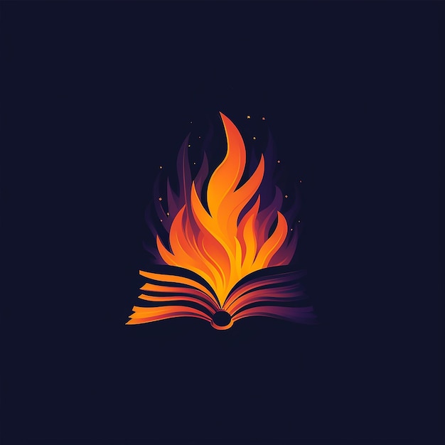 Photo a book with a flame on it is lit up