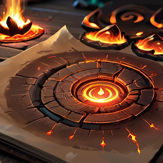 a book with a flame that has a circle of fire on it