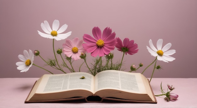 Photo a book with flowers on it and a book with the pages open