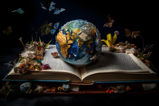 A book with a globe on it