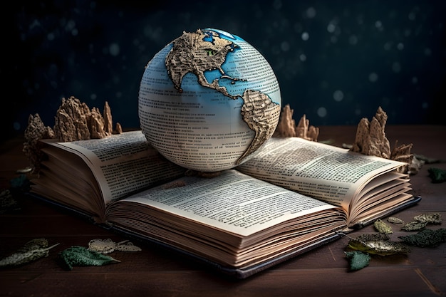 A book with a globe on it