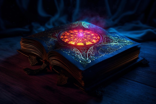 a book with a glowing sun on top of it