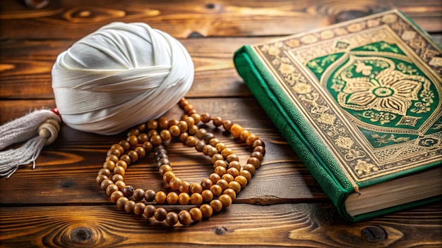 a book with a green cover and a white turban on it