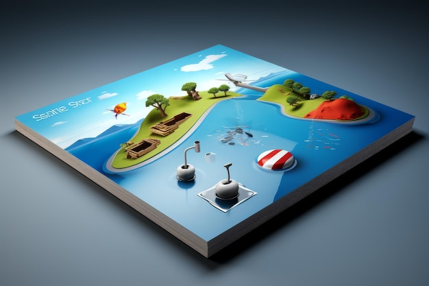 Photo book with island illustration