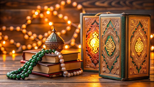 Photo a book with a lamp behind it and a book on the table