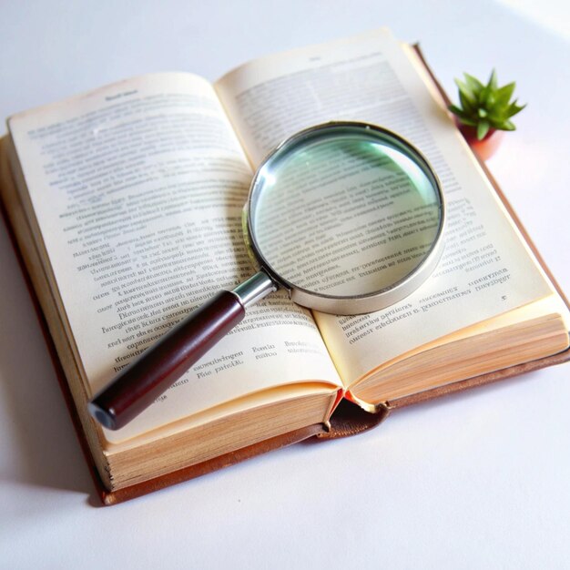 Photo a book with a magnifying glass is open to a page