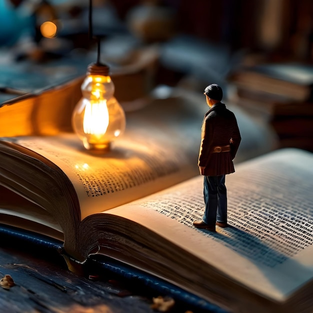 a book with a man on the cover and a lamp on the top of it