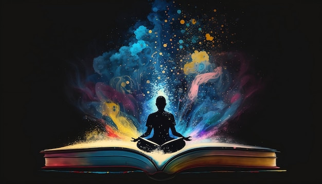 a book with a man meditating in front of a book with the title quot meditate quot