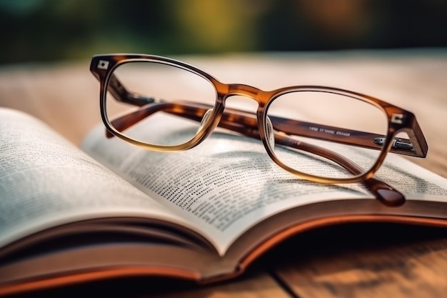 A book with a pair of glasses on it