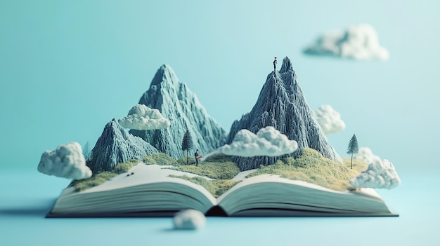 Photo a book with a picture of a mountain and a book with a mountain in the background