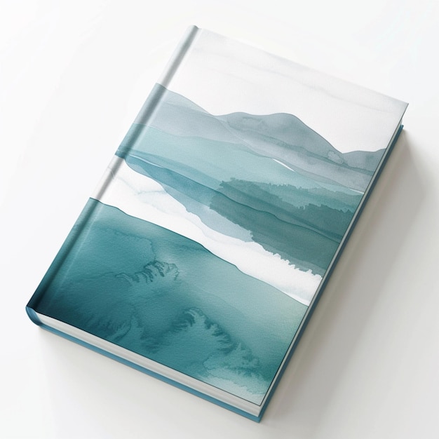 a book with a picture of mountains and the sea