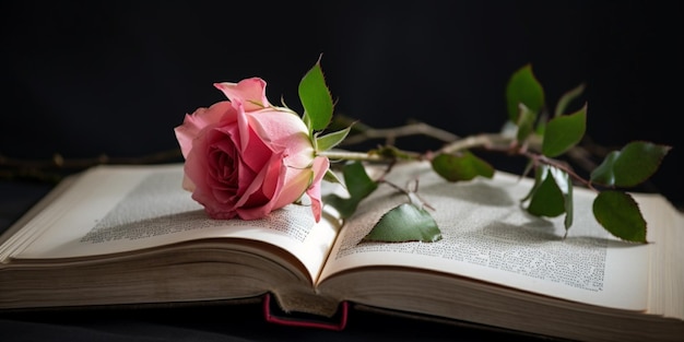 A book with a pink rose on it