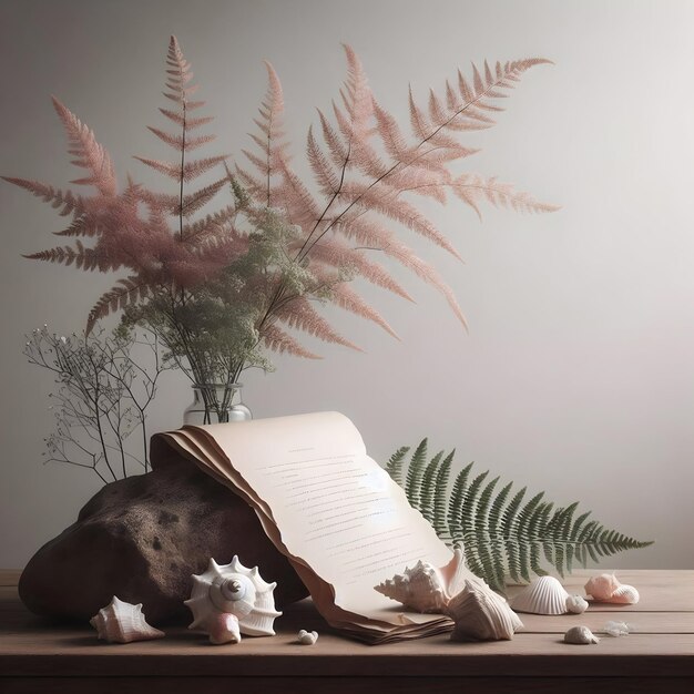 Photo a book with a plant on the top of it and a plant in the background