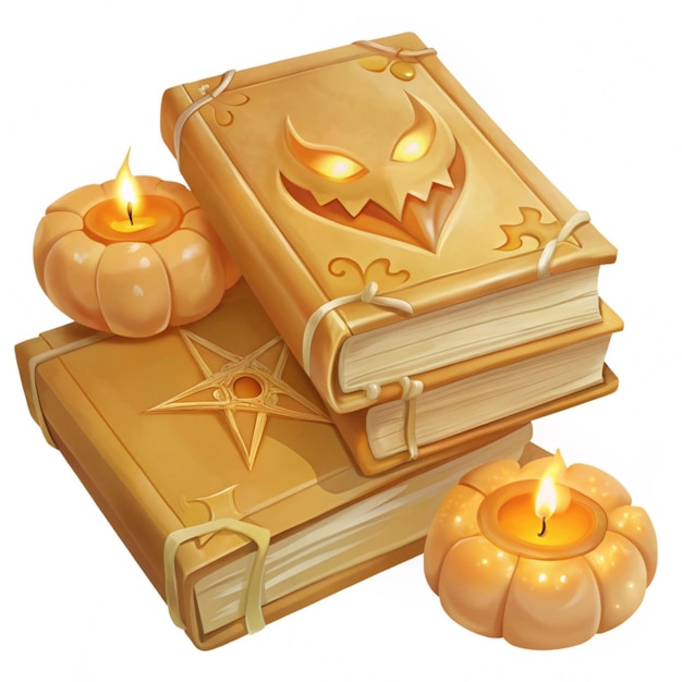 Photo a book with a pumpkin on it and a book with candles on it