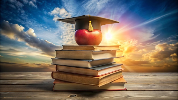 a book with a red apple on top of it