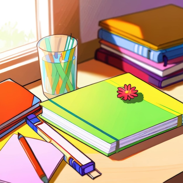 a book with a red flower on the top of it