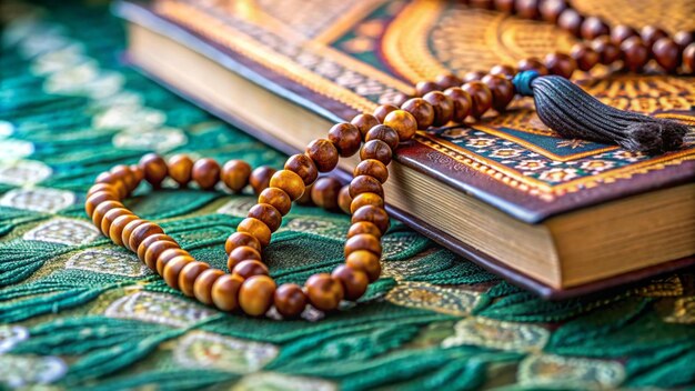 Photo a book with a rosary on the front and a rosary on the right side