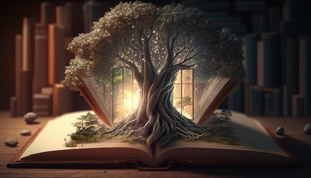 A book with a tree inside of it