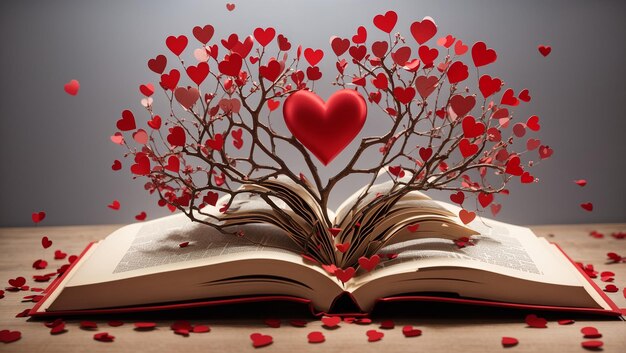 Photo a book with a tree on the top and a heart on the pages