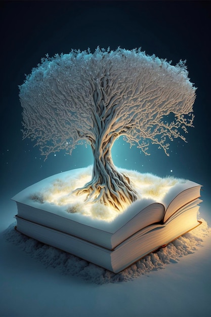 Book with a tree on top of it generative ai