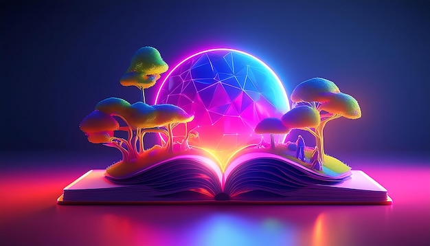 a book with a tree on the top and a purple background with a forest scene on it