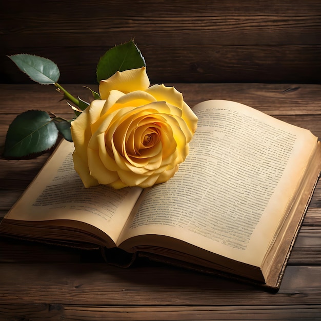 a book with a yellow rose on the pages