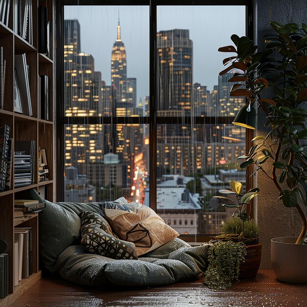 Photo a bookcase with a book on the window sill