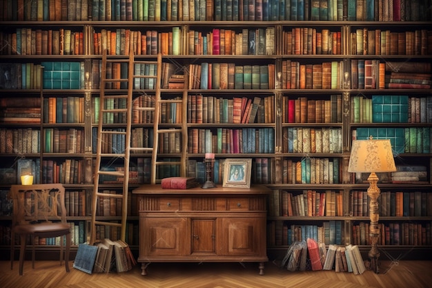 A bookcase with books on it is surrounded by a wall that says " the book is on the top. "