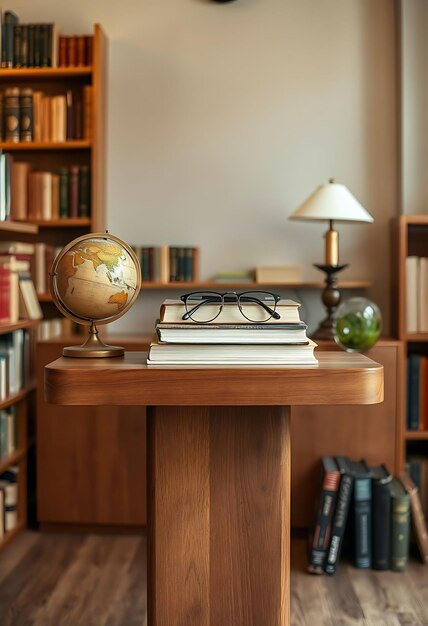 Photo a bookcase with a globe on top of it and a globe on top of it