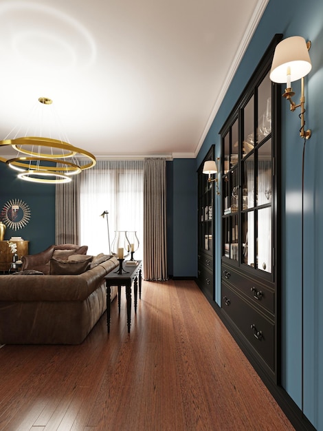 Bookcases built into the wall with books in the classic living room