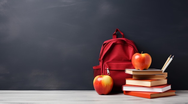 books and apple with school supplies generativa IA