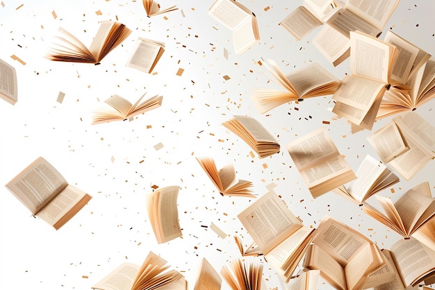 Books Flying in the Air with Open Pages