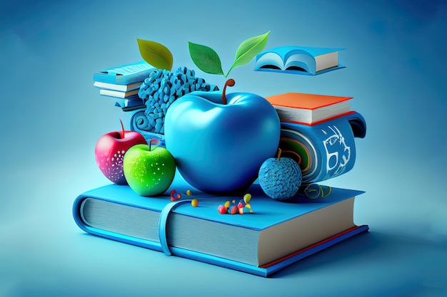 Books and green apple Generative Ai