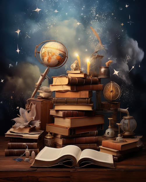 books and imagination still life photo concept