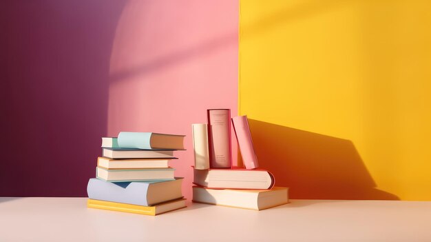 Books on minimal colorful background