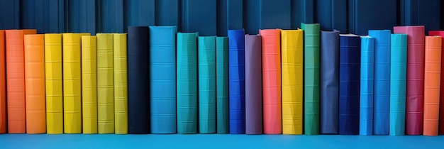 Photo books rainbow threedimensional stack of colorful books on blank blue background