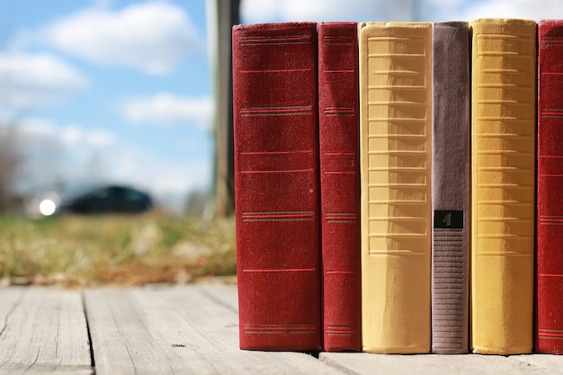 Books standing on a table