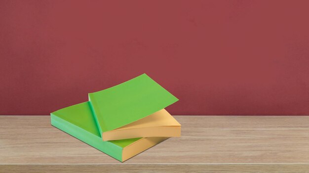 Books standing on wooden floor