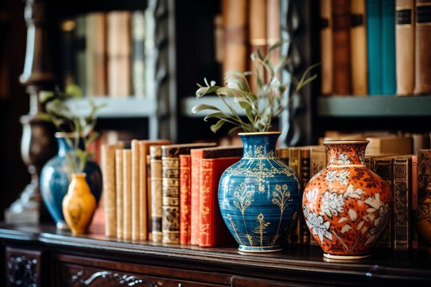 Photo books with a set of antique vases