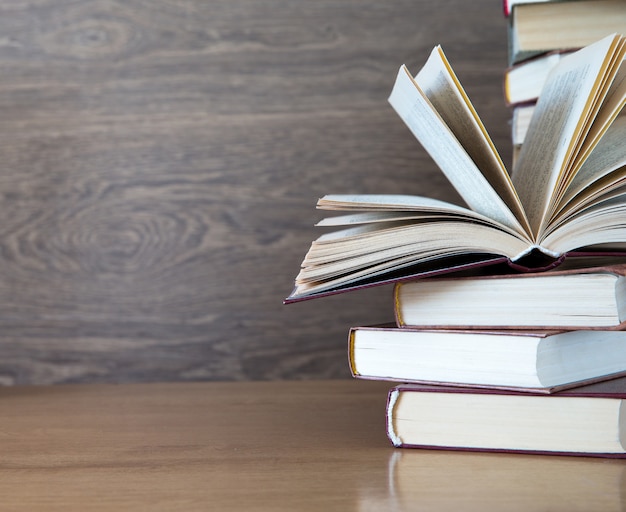 Books on a wooden desk