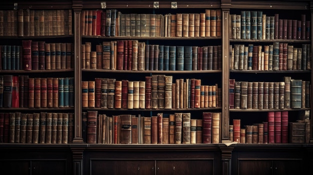 Bookshelf Many old books in a book shop or library