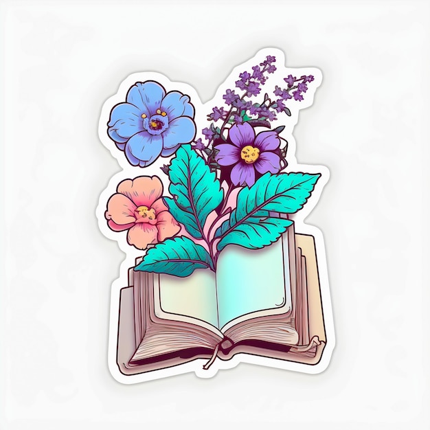 Bookshelf stack of books houseplants sticker design