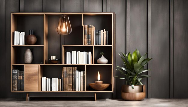 Photo bookshelf with zen retreat style