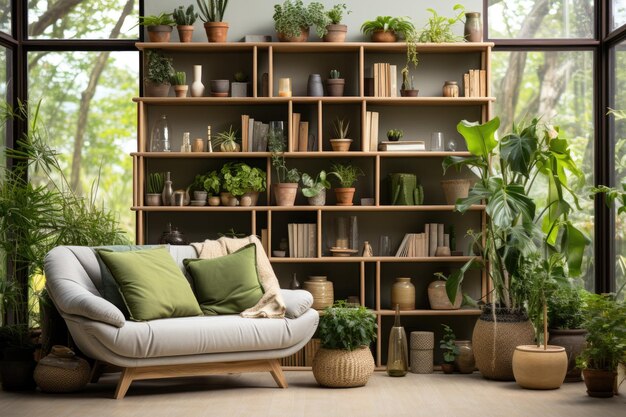 bookshelves in the living room lots of plants and windows inspiration ideas