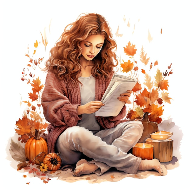 Bookworm girl in autumn