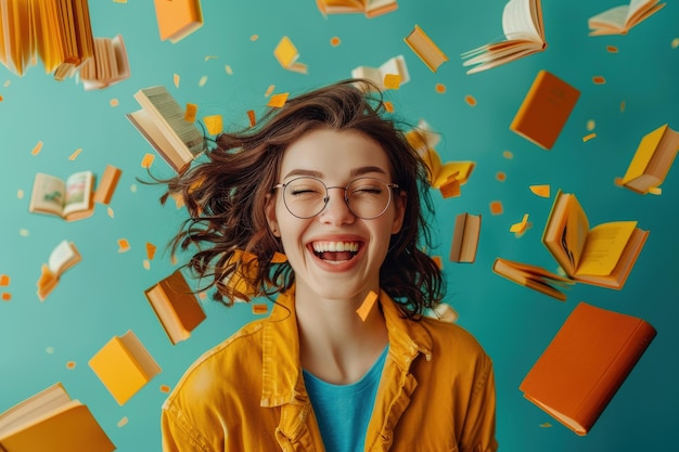 A Bookworms Delight Laughter Amidst Falling Pages